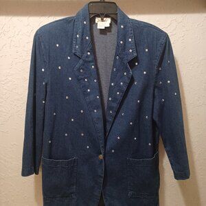 Vtg 80’s Dreams Women’s M Denim Rhinestone Studded Blazer Jacket – Shoulder Pads
